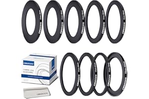 CORUSCATE 9 Stück 77mm Filterring Adapter-Set,Filter-Metall-Trittringe für alle Marken,UV ND CPL 77-46mm,77-49mm,77-52mm,77-55mm,77-58mm,77-62mm,77-67mm,77-72mm,77-82mm+1pcs Objektivreinigungstuch