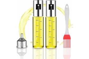BEALIEOR ROSNONG Oil Spray Bottle, Olive Oil Spray With Graduations, Cooking Oil Spray Bottle, Oil Sprayer For Cooking Air Fryer, 2x100ML Oil Bottle + 1 Silicone Brush + 1 Stainless Steel Funnel Combination