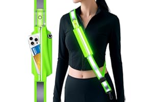 Samlior Cintura Riflettente a LED con Tasca per Cellulare Impermeabile, Bande Catarifrangenti Running, Ricaricabile Cintura di Sicurezza a LED Camminare di Notte