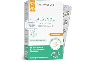 ‎WHITE OMEGA Omega 3 Kinder - 330 mg DHA pro Tagesdosis - Omega 3 vegan aus Algenöl - ohne Fischgeschmack - zuckerfrei - Algenöl Kapseln für Kinder - 100% vegan - White Omega Kids (90 Mini Kapseln)