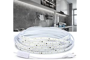 SUNBEYOND Taśma LED 1 metr, 220 V 120 diod LED/m zewnętrzna wodoodporna, zimna biała taśma świetlna, opaska na głowę 6000 K, oświetlenie dekoracyjne domu, kuchnia, ogród, światło LED z przełącznikiem