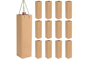 HRX Package Bottle Gift Bag, 12PCS Sturdy Kraft Paper Wine Gift Bag with Handle Wine Tote Bag for Christmas, Wedding, Party Favours(Brown)