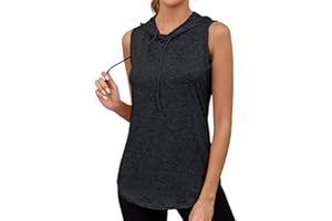 Gyabnw Débardeur Sport Femme T-Shirt sans Manches avec Capuche Cordon Ajustable Tee Shirt Sport Été Léger Polyvalent et Respirant Débardeur Fitness Yoga et Activités Décontractées