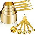 Cuteefun Measuring Cups and Spoons Set of 9, Stainless Steel Handle with Metric and US Measurements, Golden Polished Finish, Dry & Liquid Ingredient Measuring Cup for Baking and Cooking (Gold)