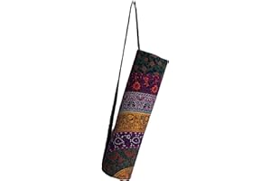 INDIAN CRAFT CASTLE ICC Yoga Mat Bag Carrier Full-Zip Exercise Yoga Mat Carry Bag for Women Men with Multi-Functional Storage Pockets and Adjustable Shoulder Strap 26X6 Inches (Purple 6 Flower)