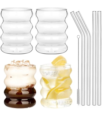 Bicchieri Della Bolla In Vetro - Set Da 6, 100 Ml, Con Paglia, Per Cocktail, Caffè Freddo, Soda - Foto 11