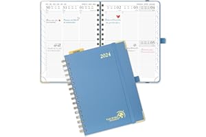 POPRUN Agenda 2024 Semana Vista Vertical Premium con Tapa Dura 21,5 x 16 cm, Planificador 2024 A5 - Vertical Diario Calendario - Tapa Dura - 100 gsm Papel Certificado FSC®, Azul Neblina
