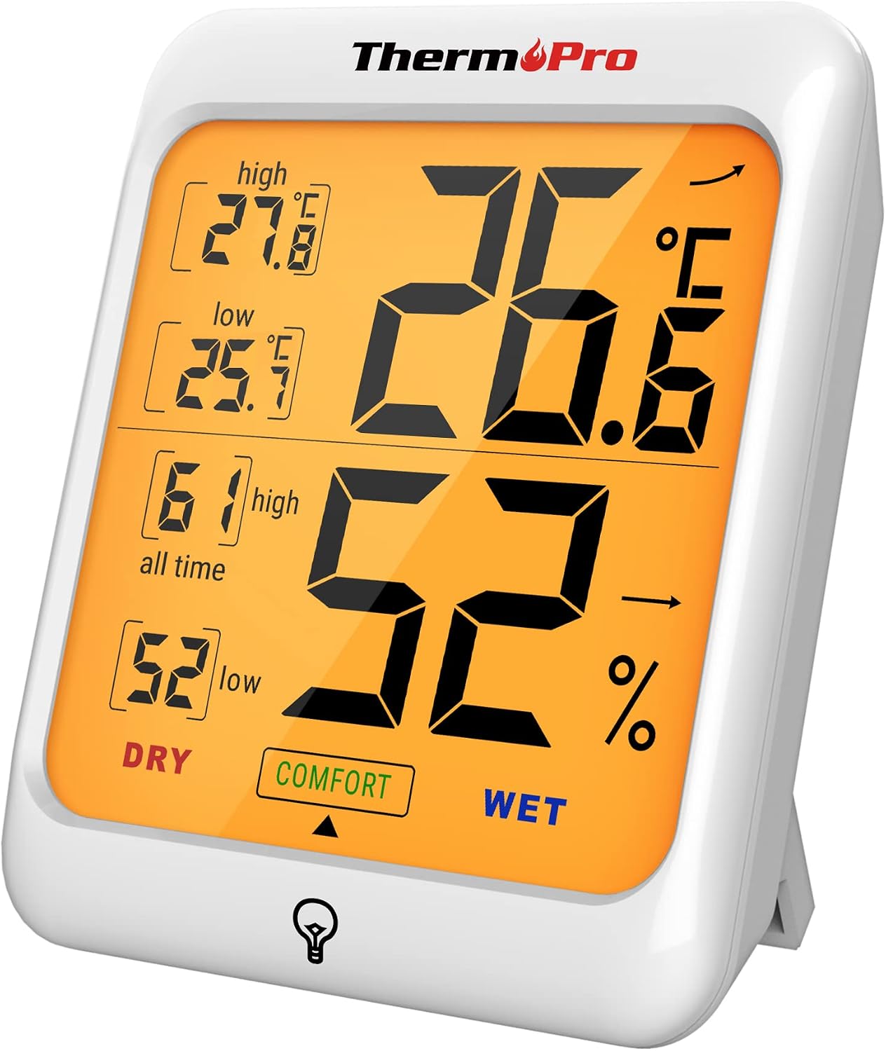 ThermoPro TP53 Termómetro Higrómetro Digital Medidor de Humedad y Temperatura de Interior Termohigrómetro Profesional para Habitación Ambiente con Retroiluminación Táctil