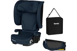 LIONELO Orin i-Size Hopfällbar Bilbarnstol ISOFIX 100–150cm Transportväska | Lätt och Kompakt Resemodell med 14-stegs Nackstöd och 4-stegs Ryggstöd, Universell Passform, Brett Komfortsäte