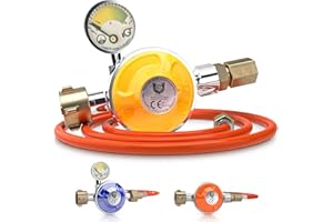 BBQ Chief Gasdruckregler Comfort - 50mbar, 1,5kg/h, 1/4 Zoll, mit 150cm Gasschlauch, Manometer, Propan - Gasregler, Druckminderer, Niederdruckregler für Gasgrill, Grill, Camping, Gasflasche