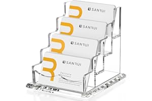 SANRUI Acrylic Business Card Holder for Desk, Clear Business Card Display Stand, Horizontal Card Holder Display for Women & Men, Name Card Holder for Office Home Exhibition, 4 Tier