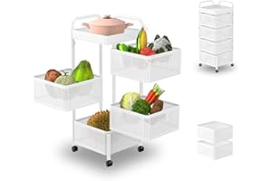 PINFENGJIAJU Rotating Kitchen Storage Rack No Assembly, Bathroom Shelf, Organizers and Storage Cart for Fruit Vegetable Grocery Corns Potato Onion(White, 4-Tier Square)
