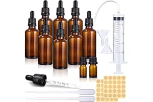 HUIFOO 30ml 8-Pack Amber Frasco Cuentagotas Cristal y 2 viales de 5 ml, Botellas Cuentagotas con Pipeta Cuentagotas Cristal, Botellas de vidrio ámbar, para Aceite Esencial, Masaje, Fragancia, Laboratorio