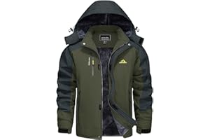 KEFITEVD Winterjacke Herren Skijacke Wasserdicht Warm Gefüttert Outdoorjacke mit Abnehmbarer Kapuze Softshell Winter Fleecejacke