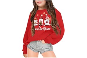OUMSHBI Weihnachtspullover Mädchen Sweatshirt Christmas Kinder Weihnachtspullover mit Wichtel Druck Xmas Sweater Weihnachtspulli Rundhals Bequeme Lässig Sweatshirts Weihnachten Pullover Lustig