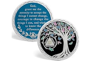 CHURYUML 25 Jahre Nüchternheit mit Chip Baum des Lebens Nüchternheit AA - Medaillons Wiederherstellung Nüchternheit Geschenke für Frauen und Männer, Alkoholiker, Genesungsgeschenk