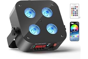 STARLITFLOW 4*18W LED 6 en 1 Batterie par Lumière, Mini Lumière de Fête Disco RGBWA + UV Projecteur à Effet de Scène avec Télécommande/APP/Contrôle 2.4DMX, Rechargeable Adapté au d'anniversaire de Fête Sur Scène