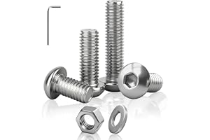 PDKKFF M5 sexkantsskruvar, 40 st M5x10 mm kulrundade sexkantsskruvar (insexskruvar) med muttrar och brickor i 201 rostfritt stål för möbler och mekanisk konstruktion