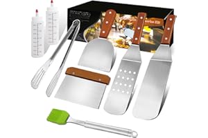 ‎MAIKEHIGH MAIKEHIGH Grillspachtel Plancha Zubehör, 8 Stück Edelstahl Grillbesteck Set Schwerer Grillwender Kit Profi Grill Pfannenwender Werkzeugset für BBQ, Teppanyaki, Camping, Flat Top, Grillen
