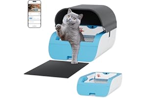 AstroPet selbstreinigende Katzentoilette mit Einklemmschutz und Geruchs-Neutralisierung, App Steuerung, viel Platz, kompatibel auch für schwere Katzen (Blau).