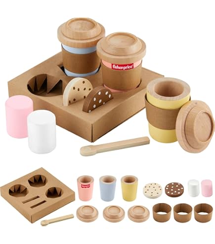 Fisher-Price Coffret Marmite et Casseroles en Bois, 19éléments | Mattel