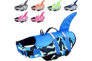 CITÉTOILE Dog Shark Life Jackets for Small Medium Large Dog, Dog Buoyancy Aid with Handle & Reflective, Pet Life Vest Doggie Floating Aids for Swimming at the Pool, Beach, Boating, Blue Camo, L
