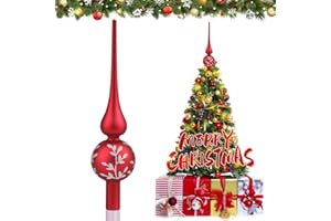 JOYUE Czubek na Choinkę Szkło, Czerwony Nakładka na Choinkę 26 cm, Szklany Błyszczący Choinka Topper Ozdoba Choinkowa, Dekoracja Bożonarodzeniowa - Czerwony Matowy