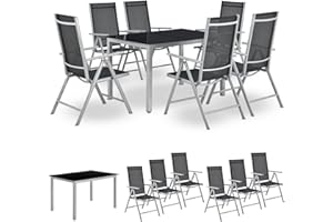 ‎JUSKYS Juskys Aluminium Gartengarnitur Milano 6+1-6 Hochlehner Stühle verstellbar & klappbar mit Tisch - Gartenmöbel Set 7-teilig wetterfest - Silber