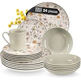 Moritz &amp; Moritz Primavera Stoneware Dinnerware Set 6 People 24 Pieces - Modern Dinnerware Set with Playful Design, Easy Care