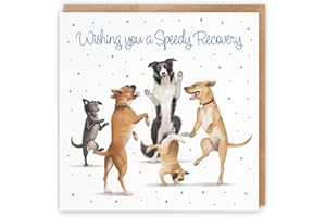 Hunts England Wishing You A Speedy Recovery Luxury Card - Dancing Dogs - Feel Better Soon/Get Well Soon Card For Men, Women, Kids, Adults, Boys, Girls, etc. - Milo's Gallery Collection