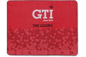 BRISA VW Collection - Volkswagen Picknickdecke 200x150 cm Wasserdicht Wärmeisoliert Fleece Garten Outdoor Stranddecke mit Tragetasche (GTI The Legend/Rot)