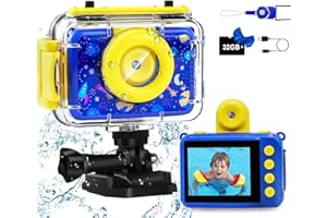 GKTZ Waterproof Camera for kids - 1080P HD Children Selfie Underwater Camera for Girls Age 3-15 Digital Camera for Boy Holidays Birthday Toys Gifts-32GB Card-Dark Blue