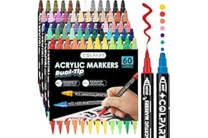colpart Marqueurs Acrylique - marqueur peinture acrylique Brush60couleurs stylo noel roche, toile, plastique, métal, bois et pierre, marqueurs D'oeufs De Pâques Et De Citrouilles