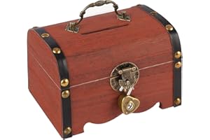 TAEKOOKI Coffre Au TréSor en Bois, Vintage Coffre en Bois, Tirelire Coffre Boite en Bois, avec Serrure de Rangement pour Les Loisirs, pour Le Stockage Et La DéCoration