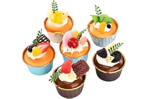 BestAlice 6 Pcs Fake Cupcake Model, Artificial Cake Fake Simulation Realistic Food, Faux Fruit Cakes Realistic Cupcake Bread Dessert For Display