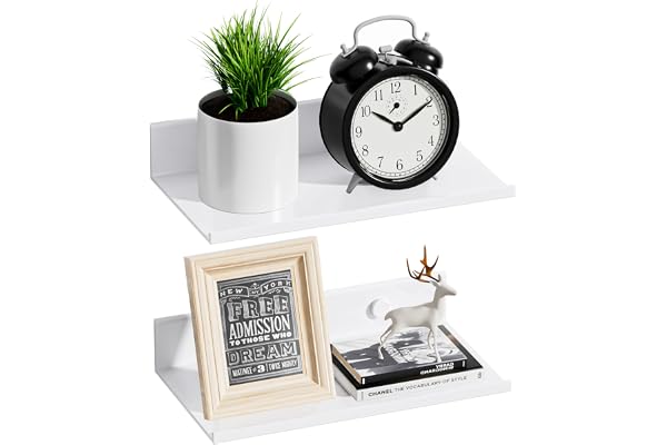 Wisfame Vit metallvägghylla set med 2, flytande hyllor vägg utan borrning 20 cm, modern flytande hylla dekoration för vardagsrum, sovrum, badrum