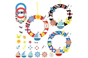 LAMEK 6Pcs Bricolage Couronne de Mer Enfant, Artisanat Couronne avec Autocollant en Mousse, Décoration Suspendue Loisir Créatif Activité Manuelle pour DIY Craft Fête Cadeau Anniversaire Salle Classe