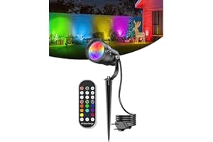 ‎HIBOITEC 12W RGB LED Gartenbeleuchtung Weihnachten mit Erdspieß +Fernbedienung, Dimmbar Steuerung Farbwechsel LED Strahler Garten Gartenstrahler mit Strom, Wasserdicht Timer Garten Beleuchtungen für Bäume