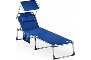 CASARIA® Tumbona Playa Plegable Parasol hasta 180kg 210cm Respaldo Regulable Resistente Intemperie Jardín Azul