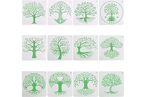 Dorart Home Stencil per Aerografo con Albero della Vita, 12 pezzi, Stencil per Pittura Aerografo, Stile Vintage, per Piante, Stencil per Dipingere su Legno, Tela, Mobili, Artigianato e Decorazioni