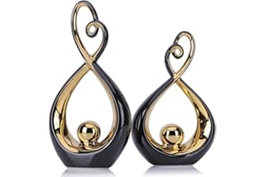 LCCCK Decorazione nera, decorazione in porcellana, decorazione moderna di metà secolo in nero e oro e centrotavola nero per tavoli, scultura astratta in ceramica – per tavolino da caffè, libreria, supporto