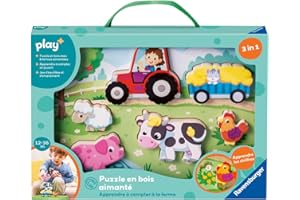 Ravensburger Play + - Puzzle en Bois aimanté : A la Ferme - Jouet bébé dès 1 an - Version française - 34129
