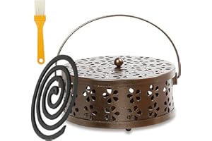LOEPENLE Mosquito Spiral Holder, Portable Mosquito Spiral Container with 1 Brush, Movable Mosquito Coil Holder, Classic Metal Incense Stick, Mosquito Coil Holder for Home, Camping, Garden