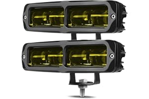DERI 6 Inch LED Light Bar, 2PCS Yellow Amber 4000K Spot Fog Lights with Cutoff Line, 6000LM Slim LED Pods Off Road LED Driving Lights for Truck Pickup Car SUV UTV ATV Motorcycle