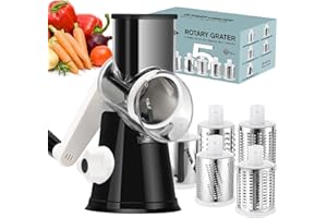 Ourokhome Rotary Cheese Grater Hand Crank, Kitchen Shredder Speed Mandolin Slicer Ice Shaver with Handle and Drum Blades for Cheese, Vegetable, Nuts, Chocolate, Potato, Carrot, 5 Blades, Black