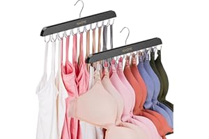 NiHome 2 Pack Double-Row Rotating Hooks Bra Hanger with 20 Stainless Steel Hooks, Space-Saving Organizer for Lingerie, Scarves, Ties, Optimizes Closet Order Fits Standard Closet (Black, 2PCS)