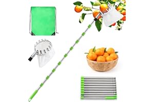 EDENCOMER Recoge Frutas Telescopico, 2,6m Palo Extensible Recogedor De Frutas con Bolsa - Acero Inoxidable Mango Telescópico Frutas Herramientas Recolectoras (2,6m)