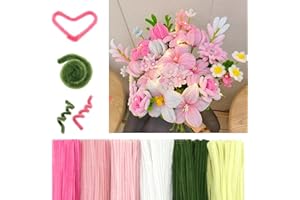 Micvtve 600 Pcs Pipe Cleaners Craft for Flowers, Pastel Chenille Stems for DIY Art Projects Gift(6 Colors), Bulk Fuzzy Pipe Cleaner Flower Kit, Ideals for Party Decor (Pink)