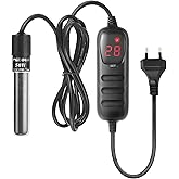 FEDOUR 50W Mini Aquarium Heating Rod: Digital Aquarium Heater for 15-50L Fish Tank/Turtle Tank, Aquarium Heater with Temperat