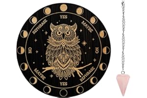 AHANDMAKER Owl Pendulum Board Set, 7.8" Dowsing Divination Metaphysical Message Board Wooden Carven Board with Crystal Pendulum Necklace Divination for Witchcraft Wiccan Altar Supplies Kit, Style 25